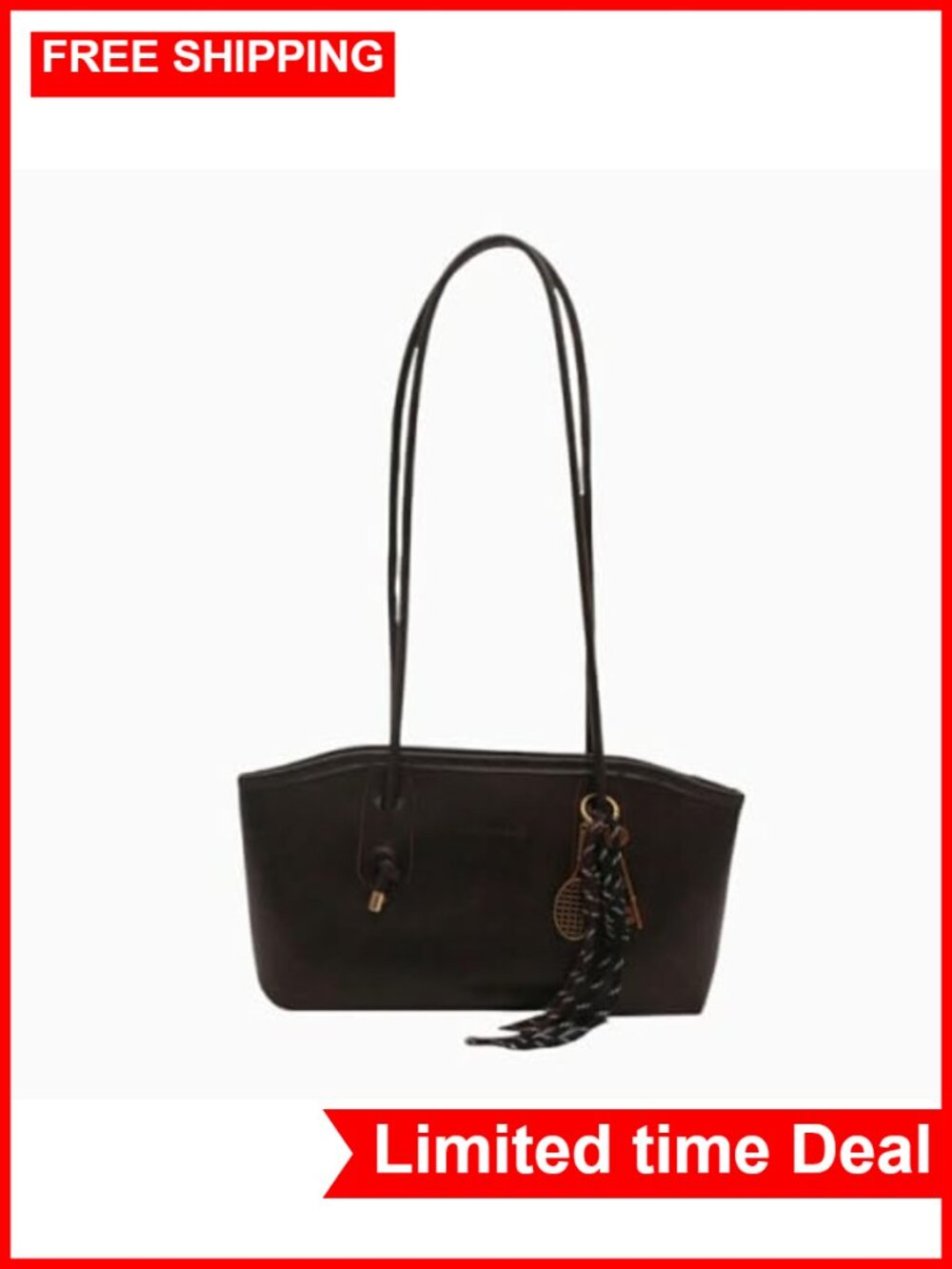 Vintage Brown Faux Leather Shoulder Bag Y2K Bowler Purse with Pendant